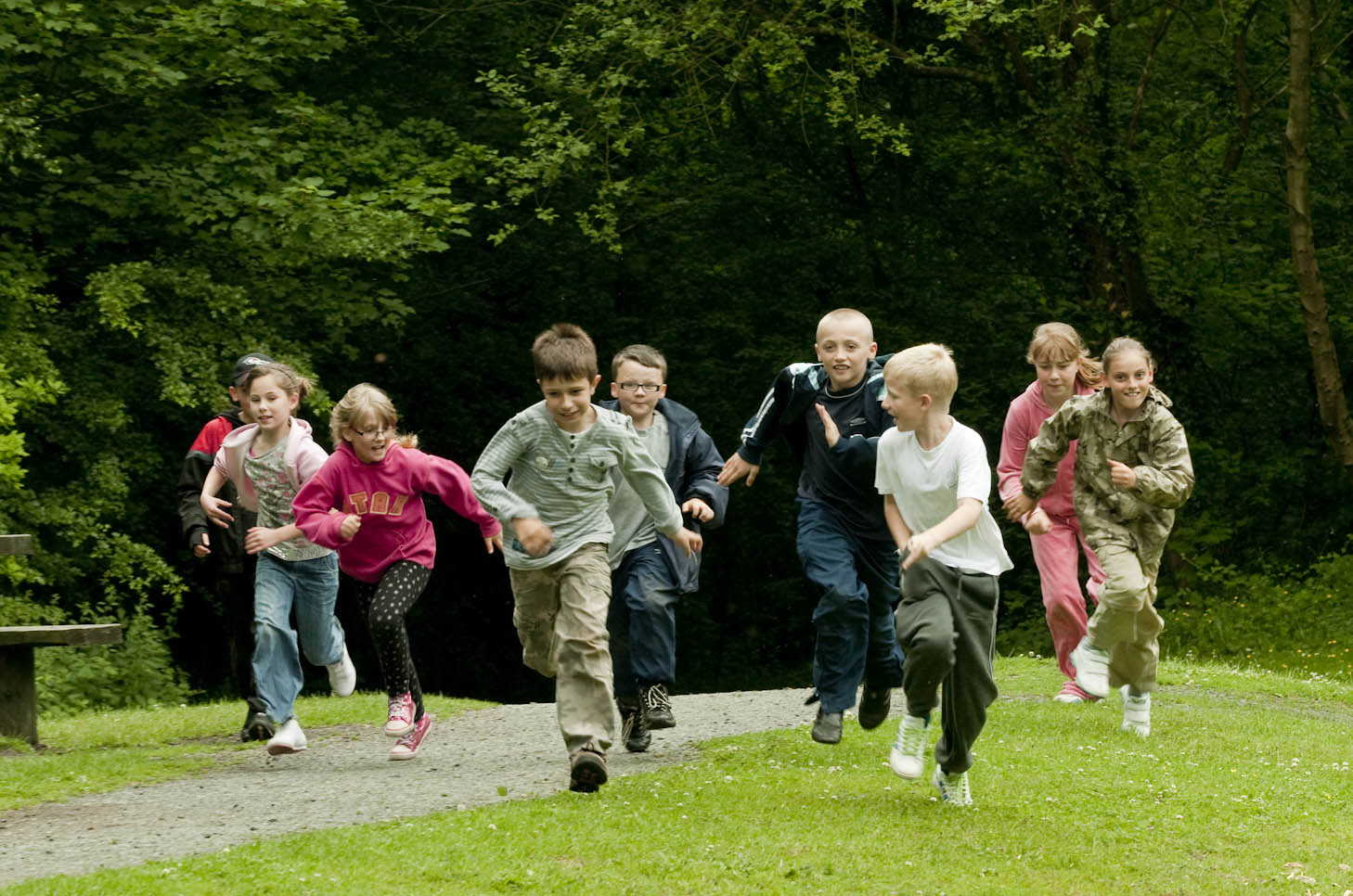 Children running at Severn valley country park