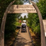 Mobility scooter on board walk at Whixall moss at Mamouth tower