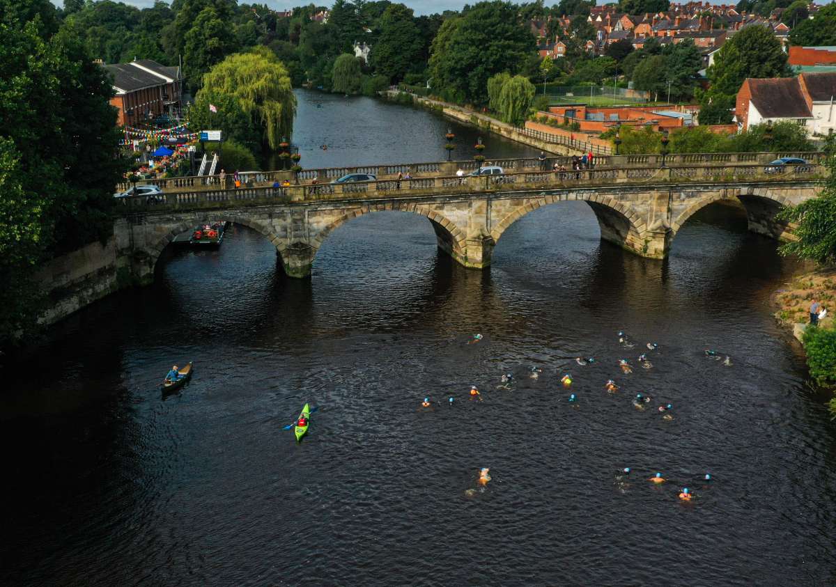 Swimmers in river in shrewsbury