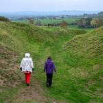 2 ladies walking towards a bench at Castle Pulverbach