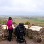 2 ladies at toposcope at Lyth Hill Shropshire